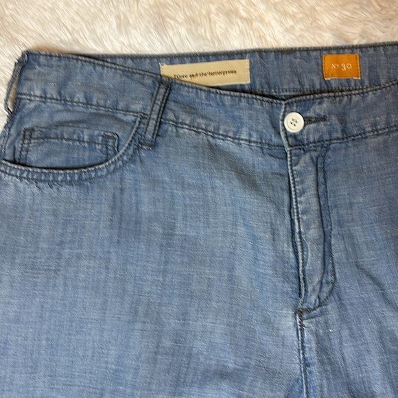 Anthropologie Pilcro Chambray Tencel Linen Wide Leg Pant 30" Mid Rise Pockets - Picture 3 of 12